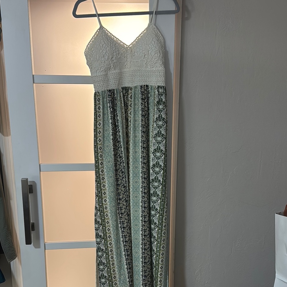 White and Green Maxi Dress